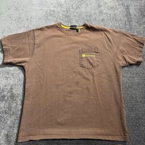 John Deere Men's Brown Farming Work T-Shirt‎ With Pocket Size Large Cotton